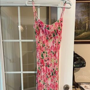 Pink and Green Floral Pleated Dress